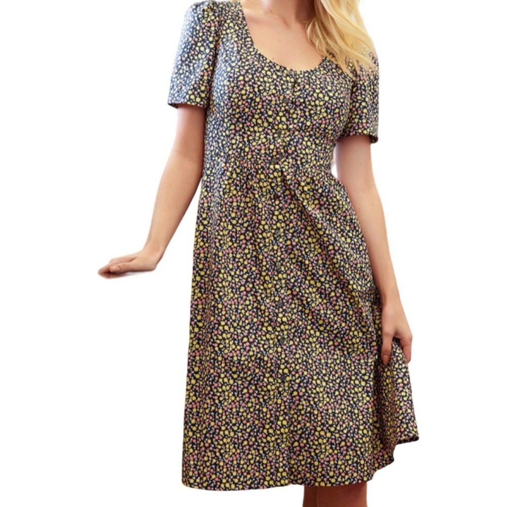 Draper James Floral Button Front Shirt Dress- Navy Ditsy Floral